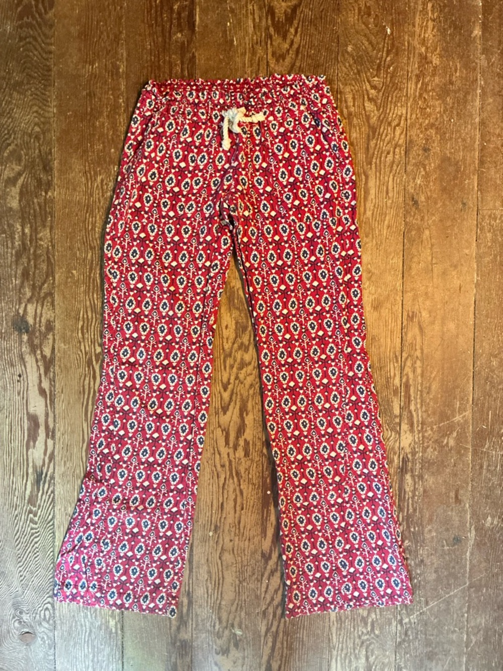 Roxy Red Printed Boot-Cut Pants with Drawstring